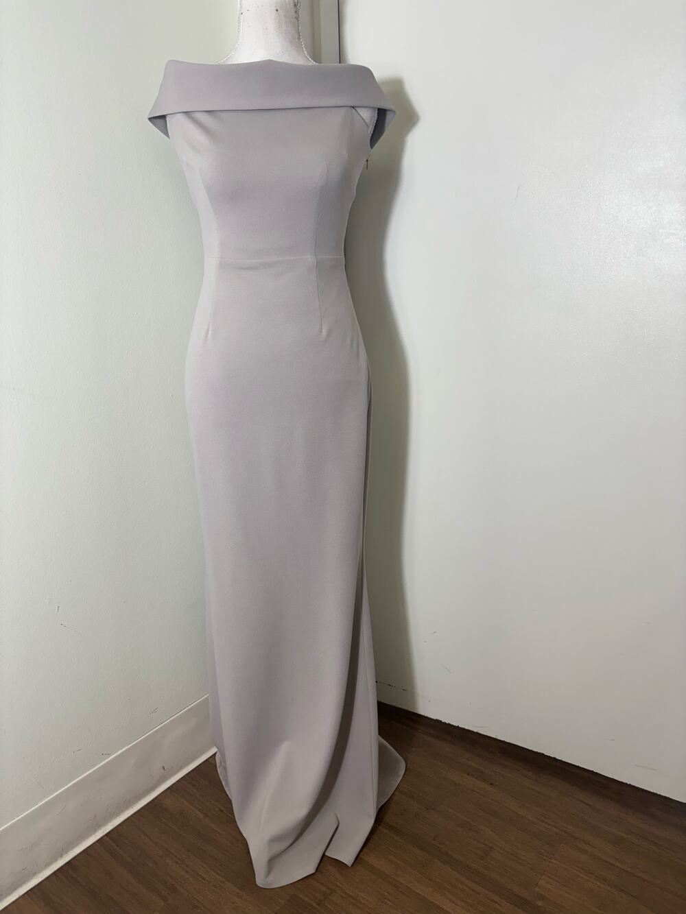 Katie May Gray Off The Shoulder Foldover Column Gown sz 4